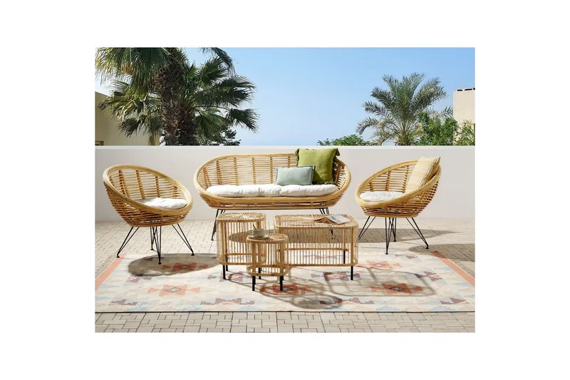 Loungegrupp med bord Beliani Maratea/Cesenatico 4-Sits Natural||Black||Beige - Hagemøbler & utemiljø - Hagegruppe - Sofagruppe utendørs