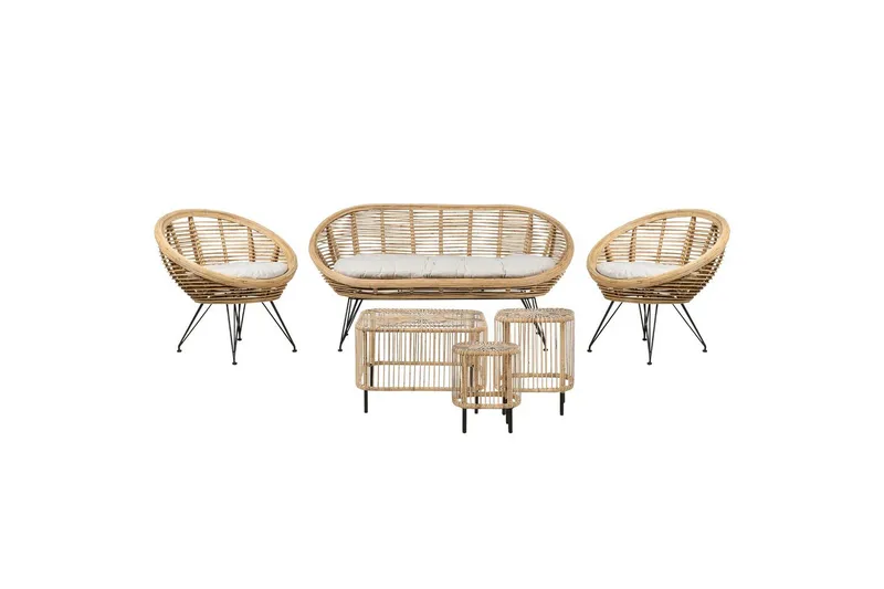 Loungegrupp med bord Beliani Maratea/Cesenatico 4-Sits Natural||Black||Beige