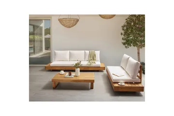 Loungegrupp med bord Beliani Marettimo Light wood, White - Hagemøbler & utemiljø - Hagegruppe - Sofagruppe utendørs