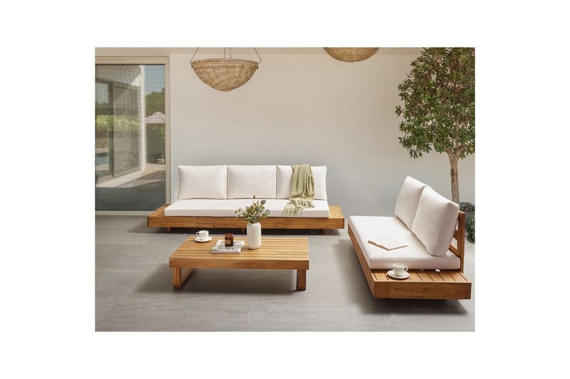 Loungegrupp med bord Beliani Marettimo Light wood, White - Hagemøbler & utemiljø - Hagegruppe - Sofagruppe utendørs