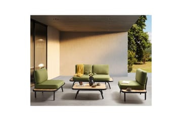 Loungegrupp med bord Beliani Minozzo Green||Black||Light wood - Hagemøbler & utemiljø - Hagegruppe - Sofagruppe utendørs