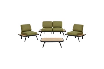 Loungegrupp med bord Beliani Minozzo Green||Black||Light wood - Hagemøbler & utemiljø - Hagegruppe - Sofagruppe utendørs