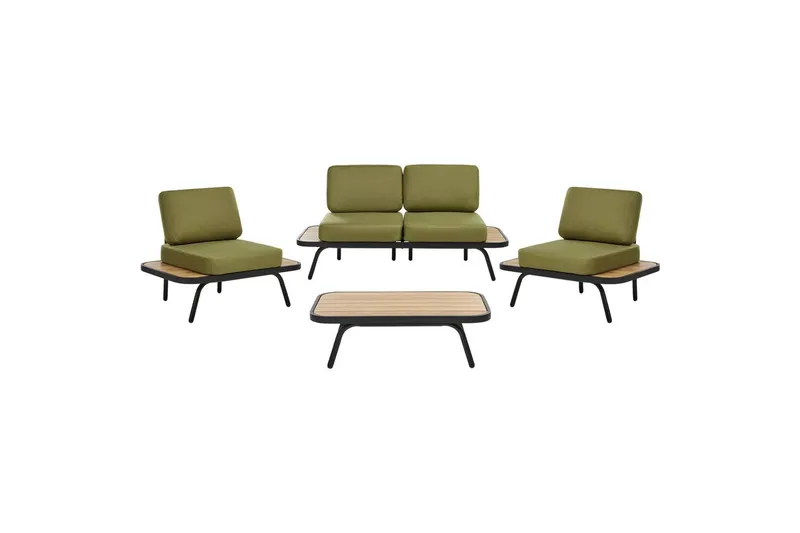Loungegrupp med bord Beliani Minozzo Green||Black||Light wood