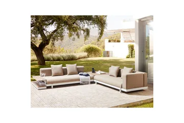 Loungegrupp med bord Beliani Missanello Beige/vit Beige||White - Hagemøbler & utemiljø - Hagegruppe - Sofagruppe utendørs