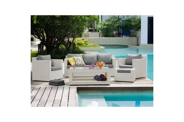 Loungegrupp med bord Beliani Roma White||Grey - Hagemøbler & utemiljø - Hagegruppe - Sofagruppe utendørs