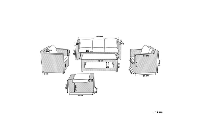 Loungegrupp med bord Beliani Roma White||Grey - Hagemøbler & utemiljø - Hagegruppe - Sofagruppe utendørs