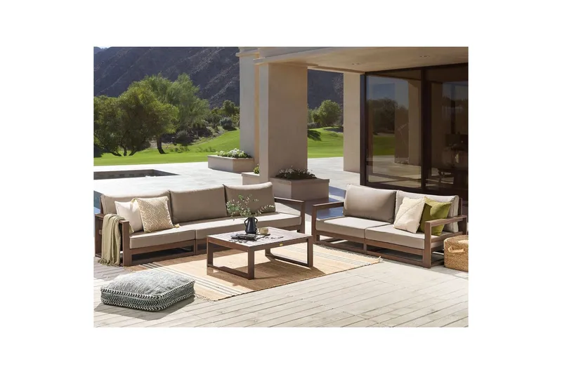 Loungegrupp med bord Beliani Timor Ljus trä/grått/beige, Ja Dark wood||Grey||Beige - Hagemøbler & utemiljø - Hagegruppe - Sofagruppe utendørs