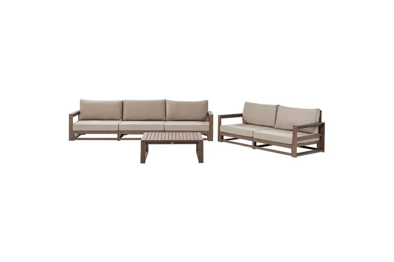Loungegrupp med bord Beliani Timor Ljus trä/grått/beige, Ja Dark wood||Grey||Beige