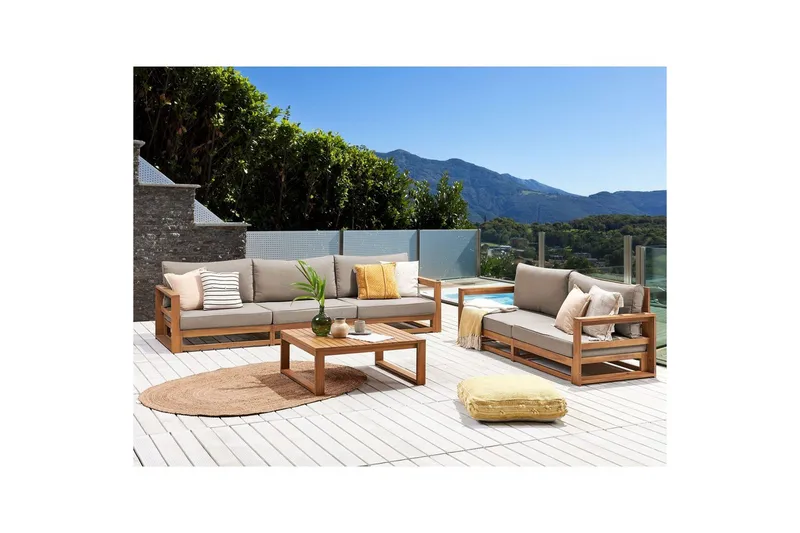 Loungegrupp med bord Beliani Timor Ljus trä/grått/beige, Ja Light wood||Grey||Beige - Hagemøbler & utemiljø - Hagegruppe - Sofagruppe utendørs