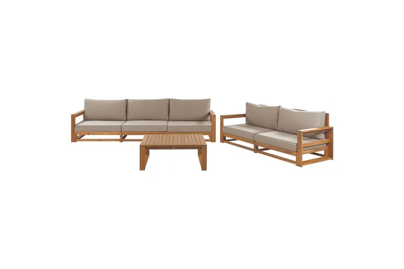 Loungegrupp med bord Beliani Timor Ljus trä/grått/beige, Ja Light wood||Grey||Beige