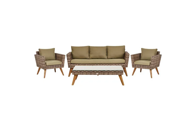 Loungegrupp med bord Beliani Vittoria Beige/grönt/mörkt trä, 5-Sits Beige||Green||Dark wood