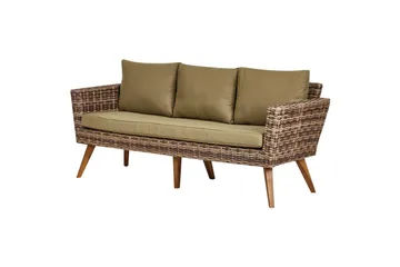 Loungegrupp med bord Beliani Vittoria Beige/grönt/mörkt trä, 5-Sits Beige||Green||Dark wood - Hagemøbler & utemiljø - Hagegruppe - Sofagruppe utendørs