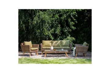 Loungegrupp med bord Beliani Vittoria Beige/grönt/mörkt trä, 5-Sits Beige||Green||Dark wood - Hagemøbler & utemiljø - Hagegruppe - Sofagruppe utendørs