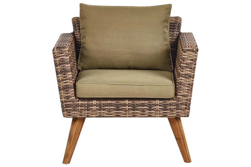 Loungegrupp med bord Beliani Vittoria Beige/grönt/mörkt trä, 5-Sits Beige||Green||Dark wood - Hagemøbler & utemiljø - Hagegruppe - Sofagruppe utendørs