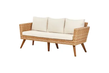 Loungegrupp med bord Beliani Vittoria Beige/grönt/mörkt trä, 5-Sits Beige||White||Light wood - Hagemøbler & utemiljø - Hagegruppe - Sofagruppe utendørs