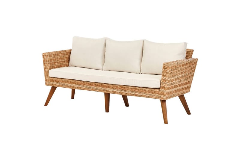 Loungegrupp med bord Beliani Vittoria Beige/grönt/mörkt trä, 5-Sits Beige||White||Light wood - Hagemøbler & utemiljø - Hagegruppe - Sofagruppe utendørs