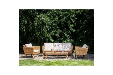 Loungegrupp med bord Beliani Vittoria Beige/grönt/mörkt trä, 5-Sits Beige||White||Light wood - Hagemøbler & utemiljø - Hagegruppe - Sofagruppe utendørs
