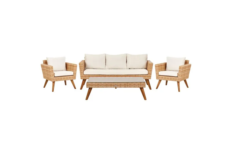 Loungegrupp med bord Beliani Vittoria Beige/grönt/mörkt trä, 5-Sits Beige||White||Light wood