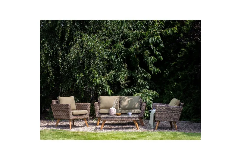 Loungegrupp med bord Beliani Vittoria Naturligt/grönt/ljust trä, 4-Sits Natural||Green||Light wood - Hagemøbler & utemiljø - Hagegruppe - Sofagruppe utendørs