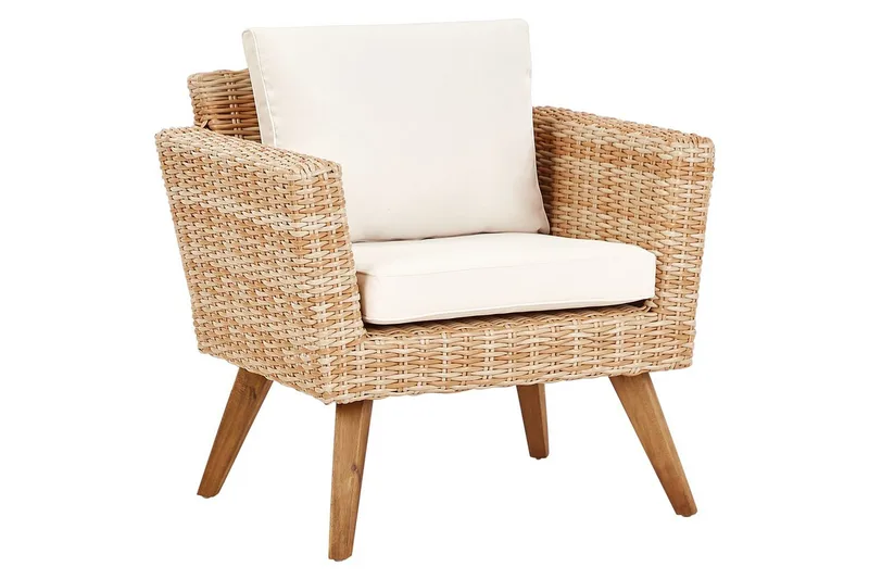 Loungegrupp med bord Beliani Vittoria Naturligt/grönt/ljust trä, 4-Sits Natural||White||Light wood - Hagemøbler & utemiljø - Hagegruppe - Sofagruppe utendørs