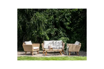 Loungegrupp med bord Beliani Vittoria Naturligt/grönt/ljust trä, 4-Sits Natural||White||Light wood - Hagemøbler & utemiljø - Hagegruppe - Sofagruppe utendørs