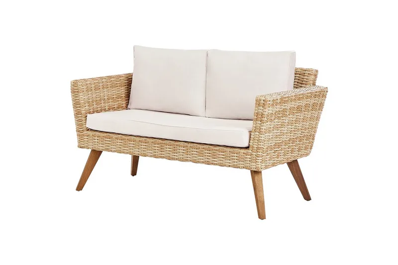 Loungegrupp med bord Beliani Vittoria Naturligt/grönt/ljust trä, 4-Sits Natural||White||Light wood - Hagemøbler & utemiljø - Hagegruppe - Sofagruppe utendørs
