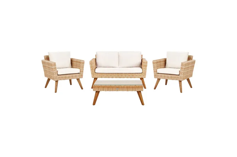 Loungegrupp med bord Beliani Vittoria Naturligt/grönt/ljust trä, 4-Sits Natural||White||Light wood