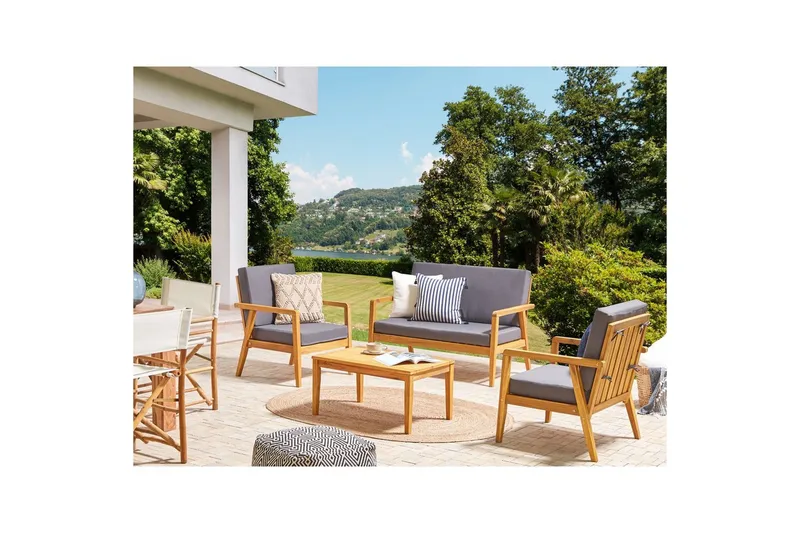 Loungegrupp med bord Beliani Pallano Light wood||Grey - Hagemøbler & utemiljø - Hagegruppe - Sofagruppe utendørs