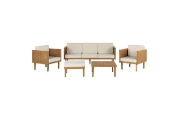 Loungegrupp med fotpall Beliani Baratti Light wood||Beige - Hagemøbler & utemiljø - Hagegruppe - Sofagruppe utendørs