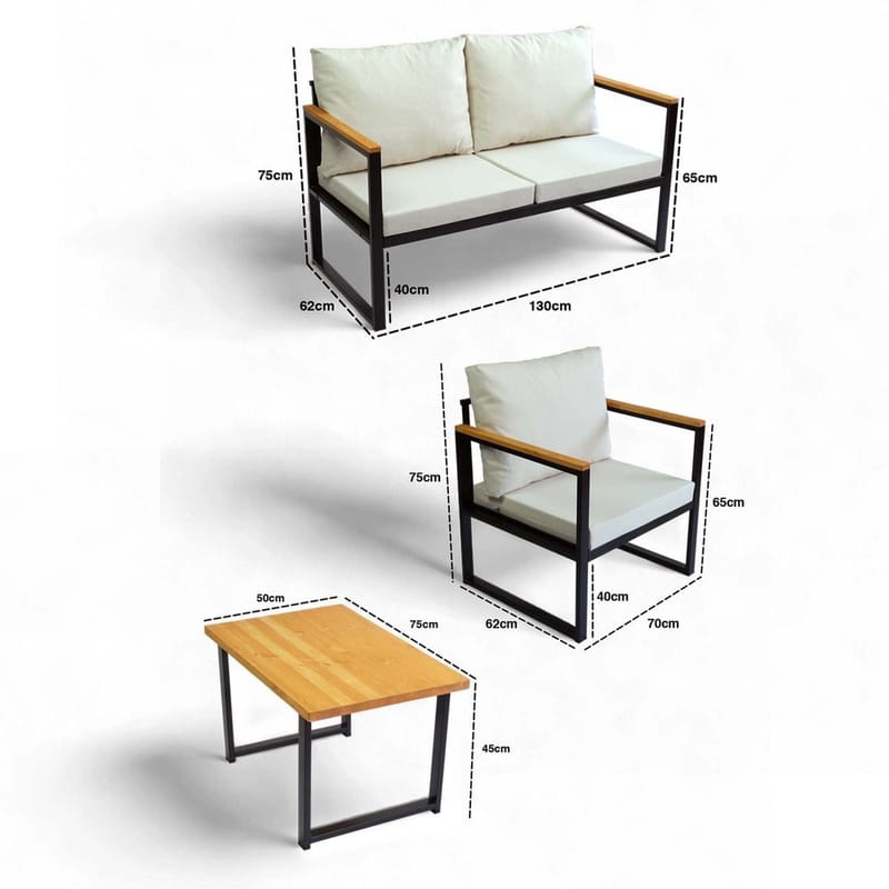 Luvin 3-seters Sofagruppe Utendørs - Beige - Hagemøbler & utemiljø - Hagegruppe - Sofagruppe utendørs