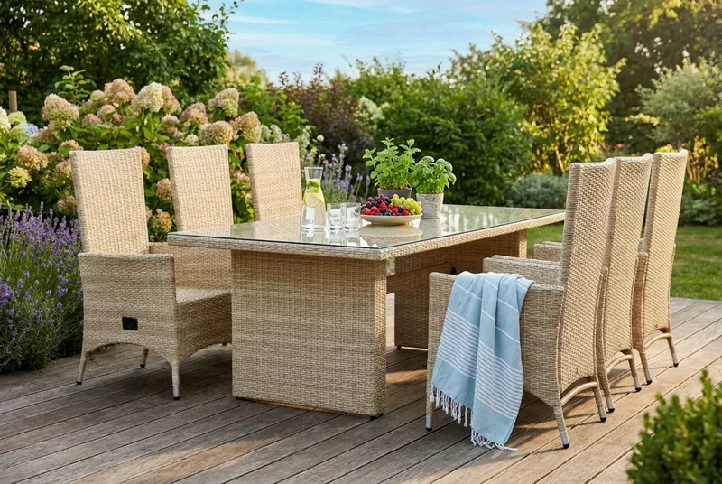 Majestic Matgrupp Utomhus 210 + 6 Jenny Ställbar Fåtölj Comfort Garden Beige - Hagemøbler & utemiljø - Hagegruppe - Spisegrupper hage