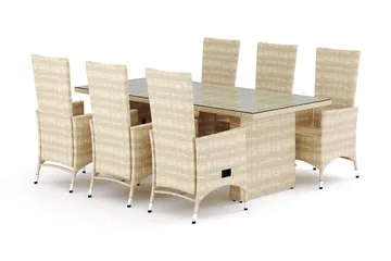 Majestic spisegruppe utendørs 210 + 6 Jenny regulerbar lenestol Comfort Garden Beige - Hagemøbler & utemiljø - Hagegruppe - Spisegrupper hage