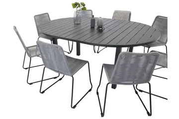 Marbella Spisegruppe 140 cm Rund med 8 Lindos Stoler - Svart - Hagemøbler & utemiljø - Hagegruppe - Spisegrupper hage
