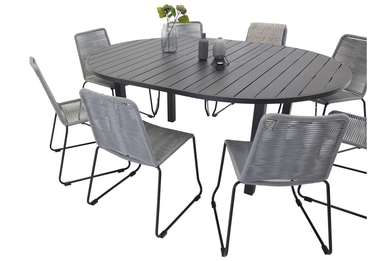 Marbella Spisegruppe 140 cm Rund med 8 Lindos Stoler - Svart - Hagemøbler & utemiljø - Hagegruppe - Spisegrupper hage