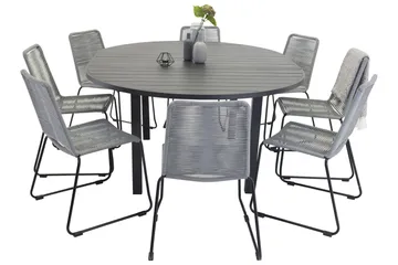 Marbella Spisegruppe 140 cm Rund med 8 Lindos Stoler - Svart - Hagemøbler & utemiljø - Hagegruppe - Spisegrupper hage
