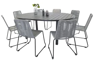 Marbella Spisegruppe 140 cm Rund med 8 Lindos Stoler - Svart - Hagemøbler & utemiljø - Hagegruppe - Spisegrupper hage