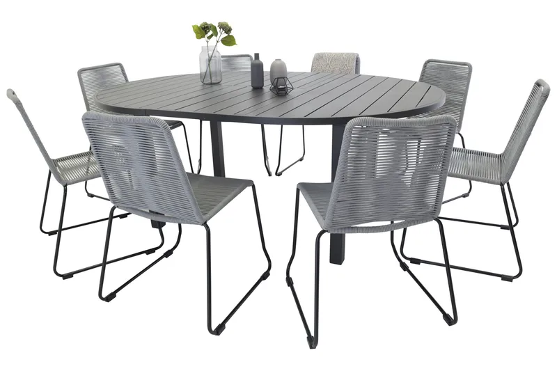 Marbella Spisegruppe 140 cm Rund med 8 Lindos Stoler - Svart - Hagemøbler & utemiljø - Hagegruppe - Spisegrupper hage