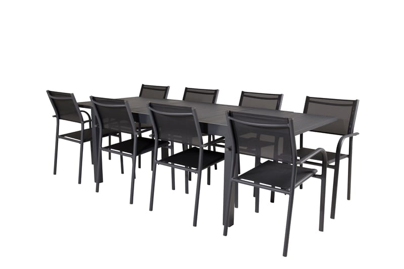 Marbella Spisegruppe 160-240 cm Rektangulær med 8 Santorini Stoler - Svart - Hagemøbler & utemiljø - Hagegruppe - Spisegrupper hage