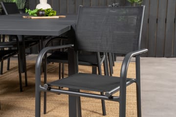 Marbella Spisegruppe 160-240 cm Rektangulær med 8 Santorini Stoler - Svart - Hagemøbler & utemiljø - Hagegruppe - Spisegrupper hage