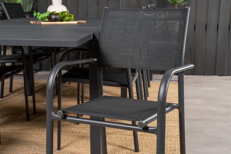 Marbella Spisegruppe 160-240 cm Rektangulær med 8 Santorini Stoler - Svart - Hagemøbler & utemiljø - Hagegruppe - Spisegrupper hage