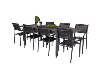 Marbella Spisegruppe 160-240 cm Rektangulær med 8 Santorini Stoler - Svart - Hagemøbler & utemiljø - Hagegruppe - Spisegrupper hage