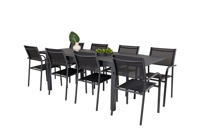 Marbella Spisegruppe 160-240 cm Rektangulær med 8 Santorini Stoler - Svart - Hagemøbler & utemiljø - Hagegruppe - Spisegrupper hage