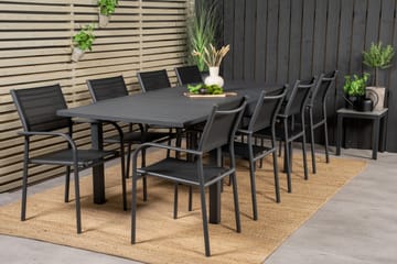 Marbella Spisegruppe 160-240 cm Rektangulær med 8 Santorini Stoler - Svart - Hagemøbler & utemiljø - Hagegruppe - Spisegrupper hage