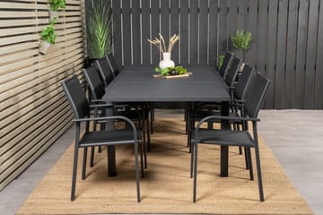 Marbella Spisegruppe 160-240 cm Rektangulær med 8 Santorini Stoler - Svart - Hagemøbler & utemiljø - Hagegruppe - Spisegrupper hage