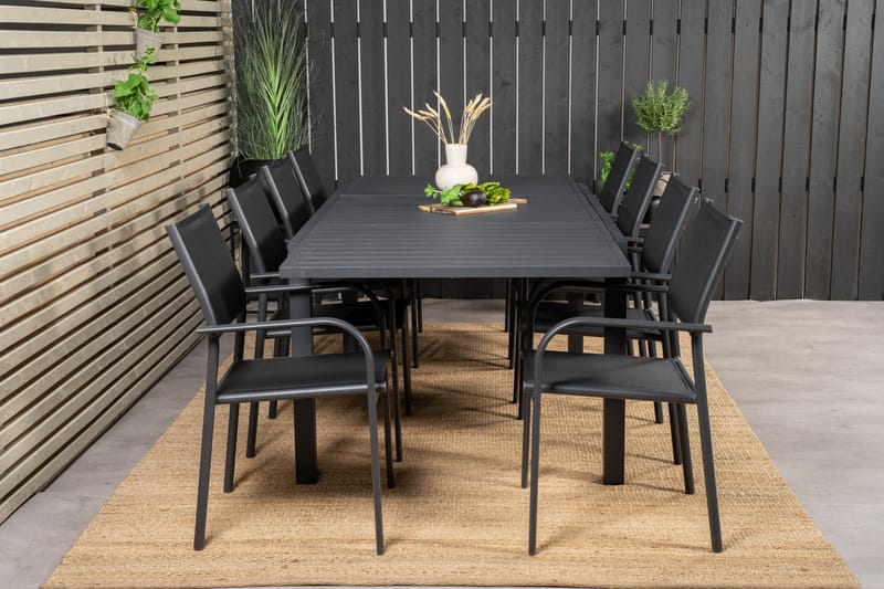 Marbella Spisegruppe 160-240 cm Rektangulær med 8 Santorini Stoler - Svart - Hagemøbler & utemiljø - Hagegruppe - Spisegrupper hage