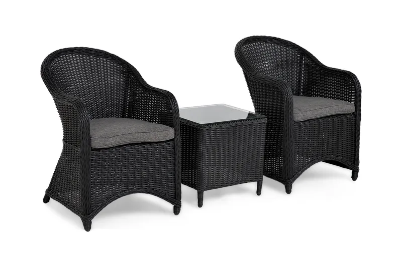 Marcus Cafésett med 2 Light Lenestoler m Pute, Svart