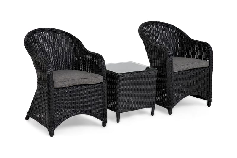 Marcus Cafésett med 2 Light Lenestoler m Pute, Svart