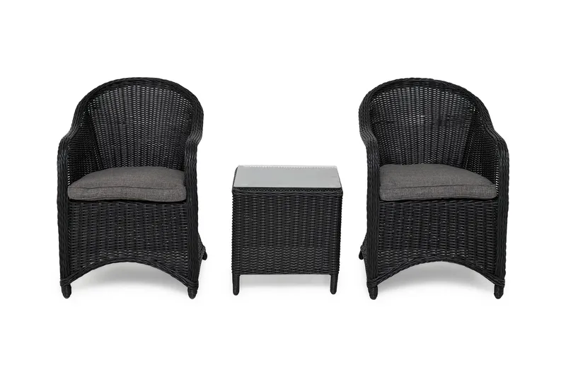 Marcus Cafésett med 2 Light Lenestoler m Pute - Svart - Hagemøbler & utemiljø - Hagegruppe - Cafemøbler & cafesett