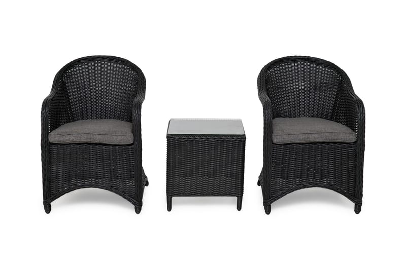 Marcus Cafésett med 2 Light Lenestoler m Pute - Svart - Hagemøbler & utemiljø - Hagegruppe - Cafemøbler & cafesett