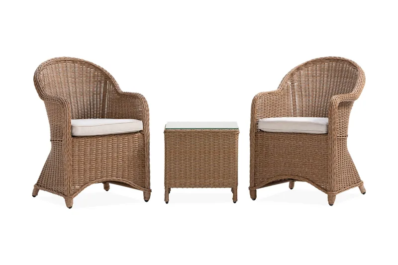 Marcus Cafésett med 2 Light Lenestoler m Pute, Natur